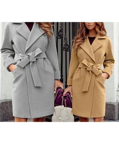 Elegante Trenchcoat Med Bælte Og Revers til Damer | Ideel til vinter