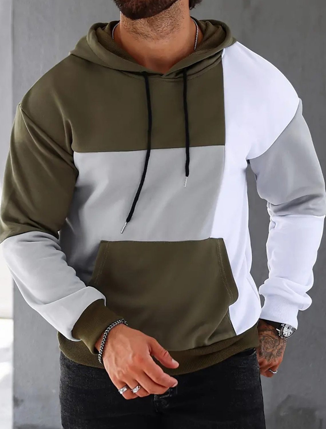 Flint - Moderne Varm Hoodie Trøje med Color Block og Snøre til Herre | Perfekt til alle årstider