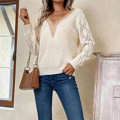 Brianna - Chic Oversized Strikket Beige Sweater med Blonde til Dame | Perfekt til afslappede dage