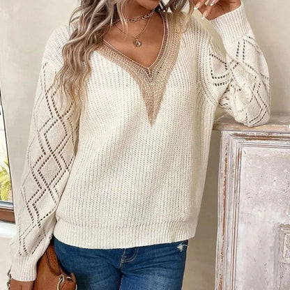 Brianna - Chic Oversized Strikket Beige Sweater med Blonde til Dame | Perfekt til afslappede dage